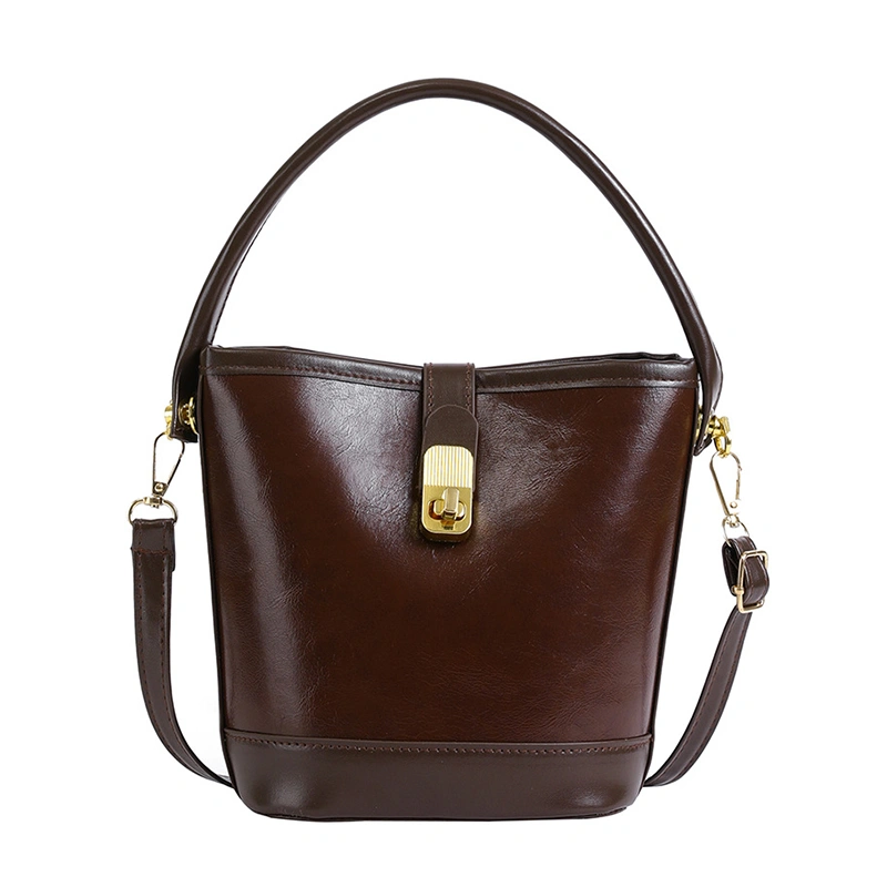 Women Retro Crossbody Bucket Bag Detachable Shoulder Strap Handbag