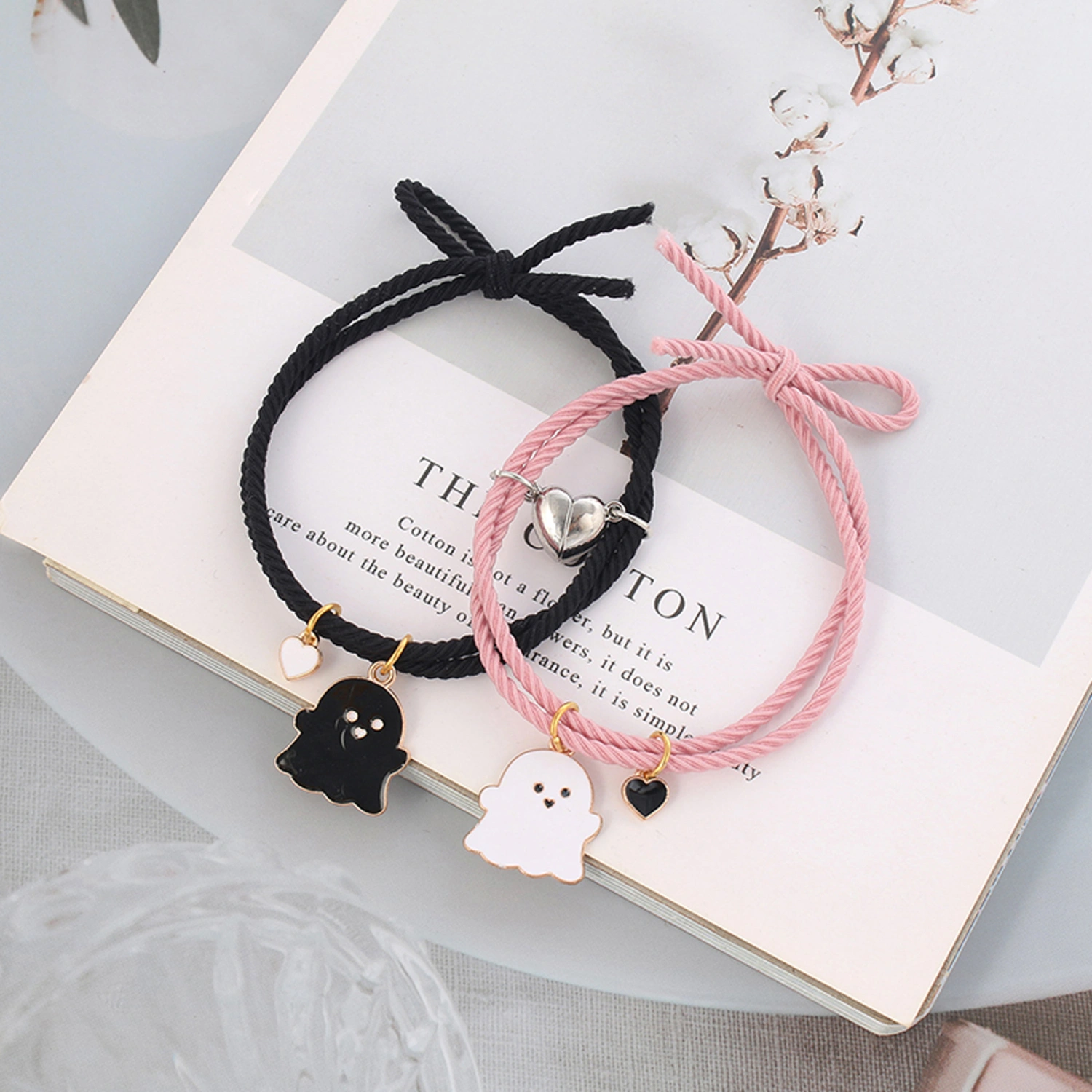 Adorable Magnetic Couple Bracelet Ghost Heart Pendant Bangle 