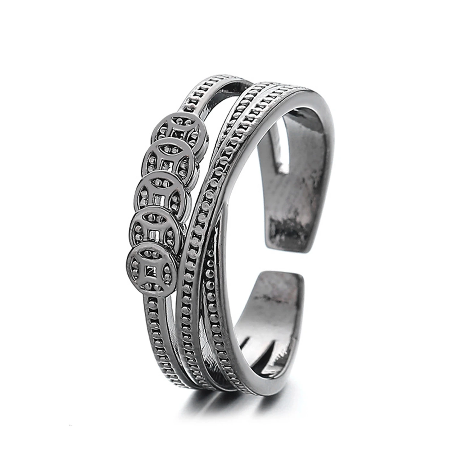 Women Vintage Coin Rings Fashion Simple Unique Adjustable Open Ring 