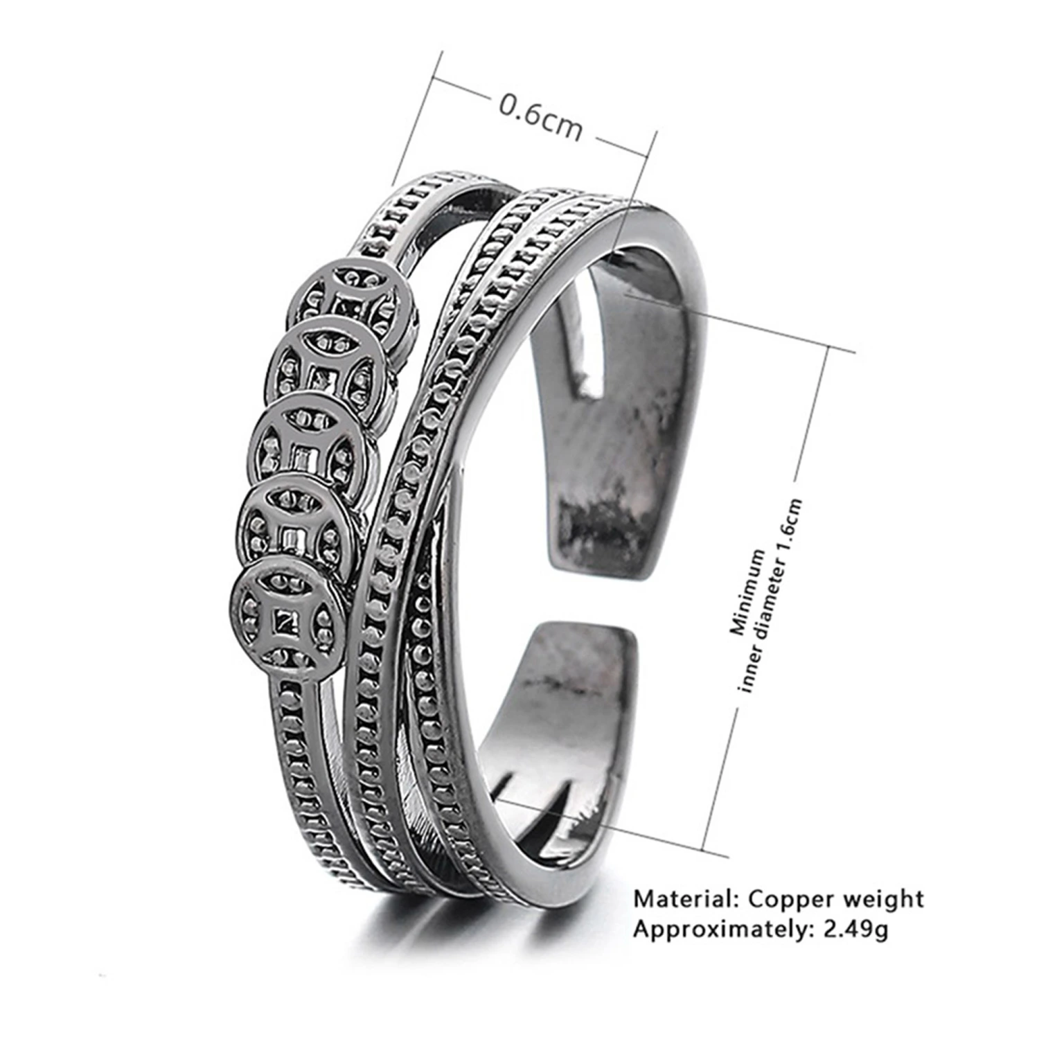 Women Vintage Coin Rings Fashion Simple Unique Adjustable Open Ring 