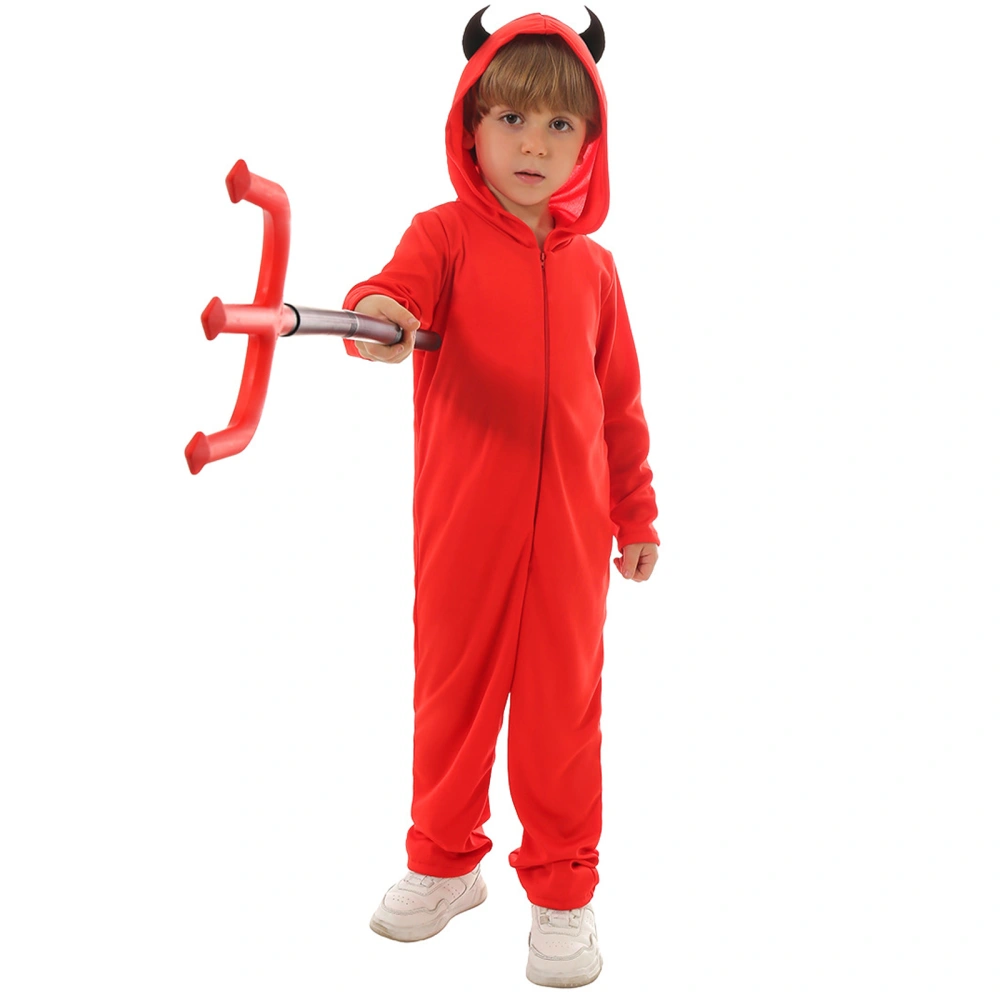 Boys Devil Costume, Long Sleeve Hooded Zipper Closure Jumpsuit