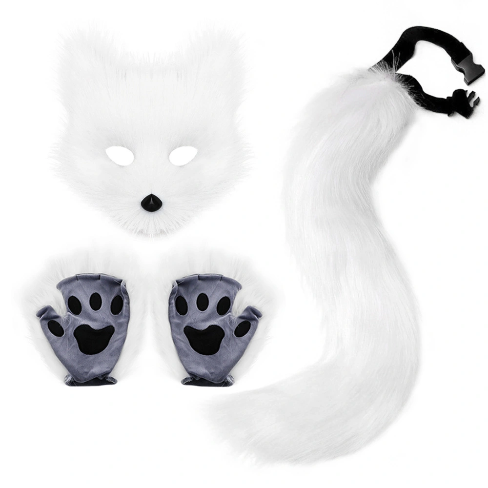 Women Fox Costume Accessories Plush Facewear Fingerless Gloves Tail 