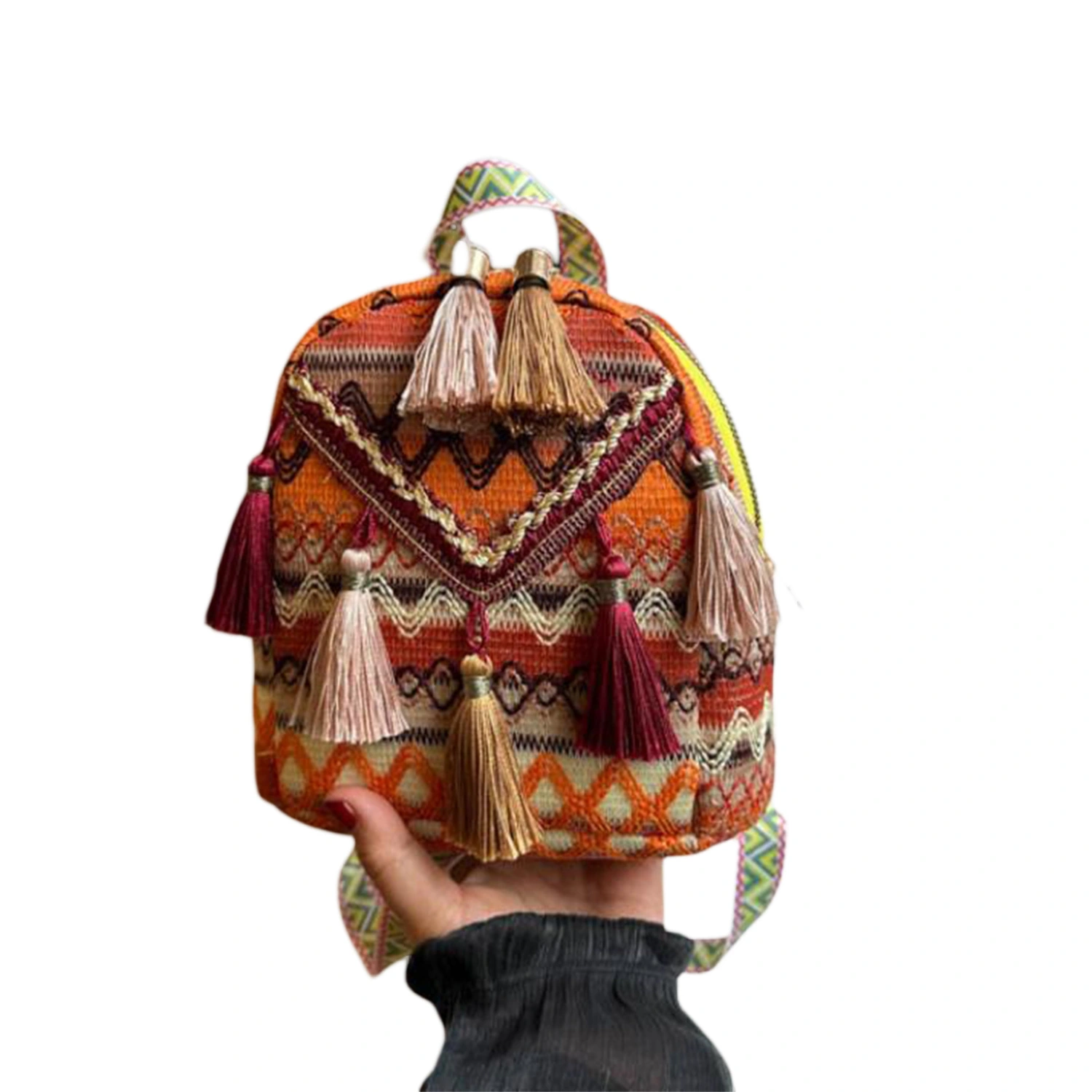 Women Backpack, Ethnic Style Woven Tasseled Large Capacity Handbag