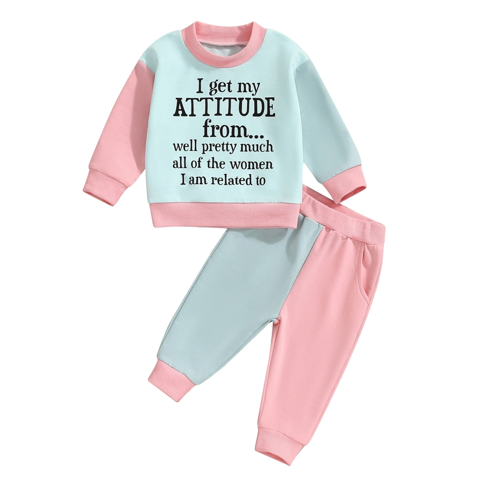 Girl Fall Outfit Letter Long Sleeve Sweatshirt Contrast Color Pants