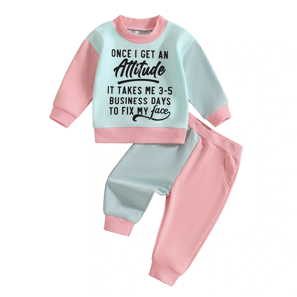 Girl Contrast Color Set Letter Long Sleeve Sweatshirt Long Pant Outfit