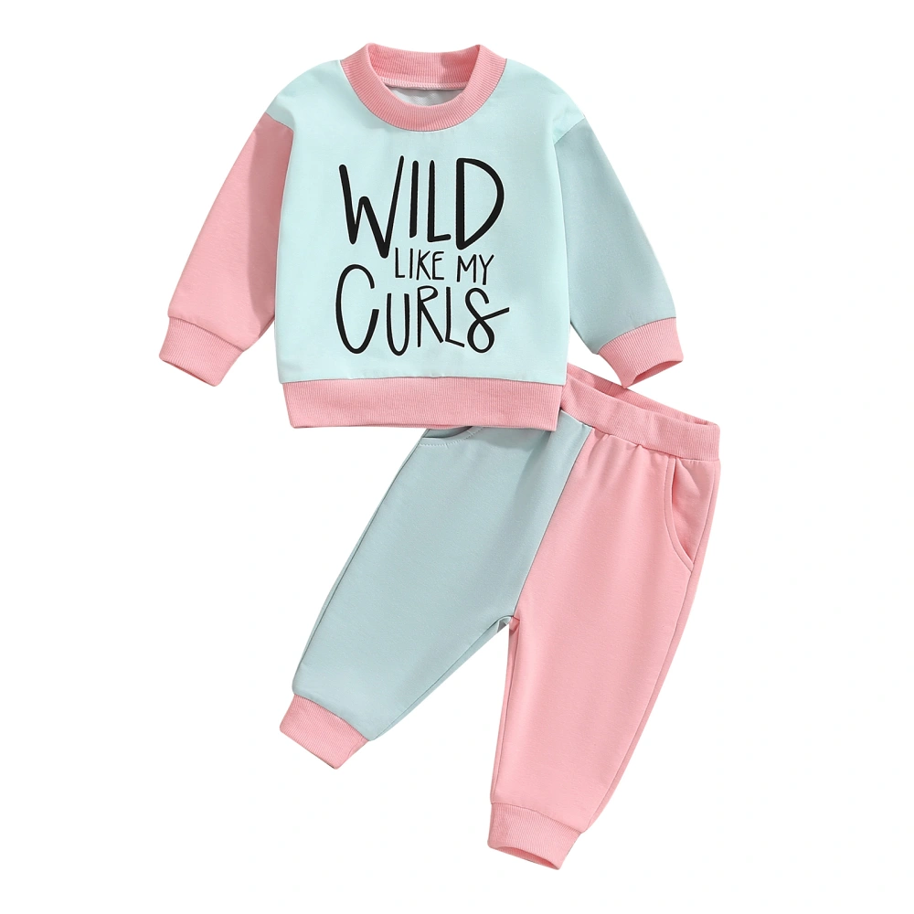 Little Girl Contrast Outfit, Mock Neck Long Sleeve Sweatshirt Elastic Waist Pants