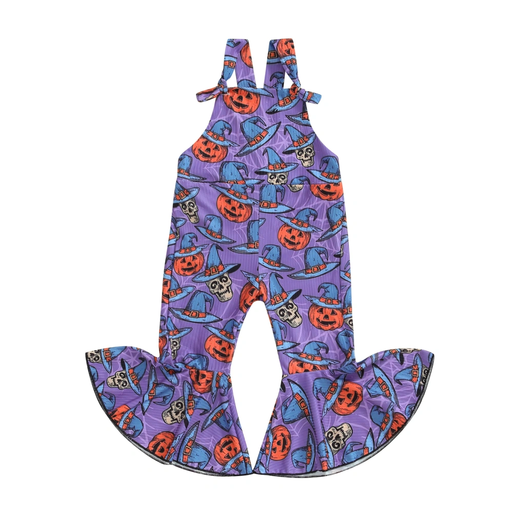 Girl Halloween Jumpsuit Ghost/Pumpkin Print Bell Bottom Overalls 