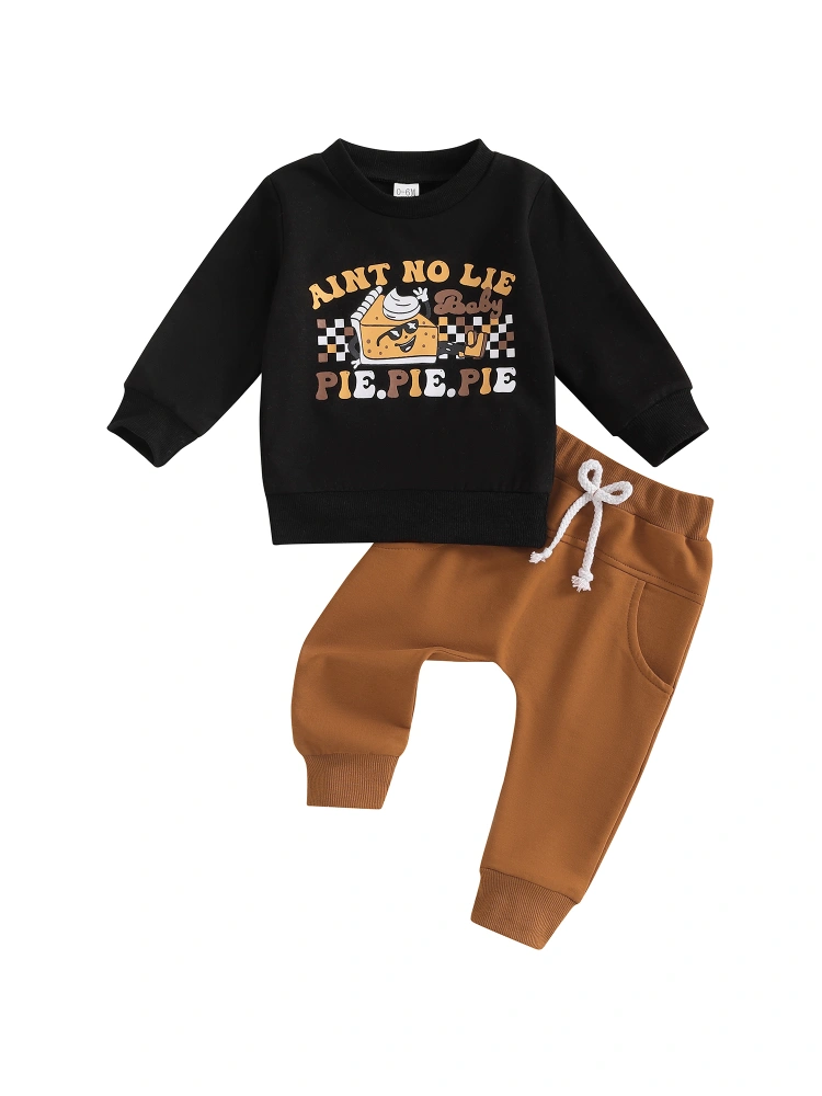 Boys Halloween Pants Set, Long Sleeve Letters Sweatshirt Sweatpants