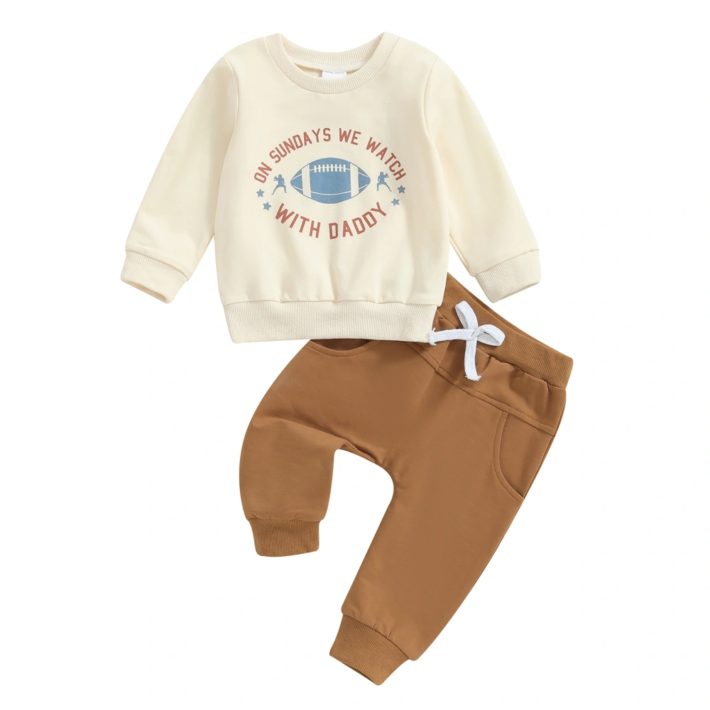 Boy Fall Outfits Football&Letter Long Sleeve Sweatshirt Solid Pants