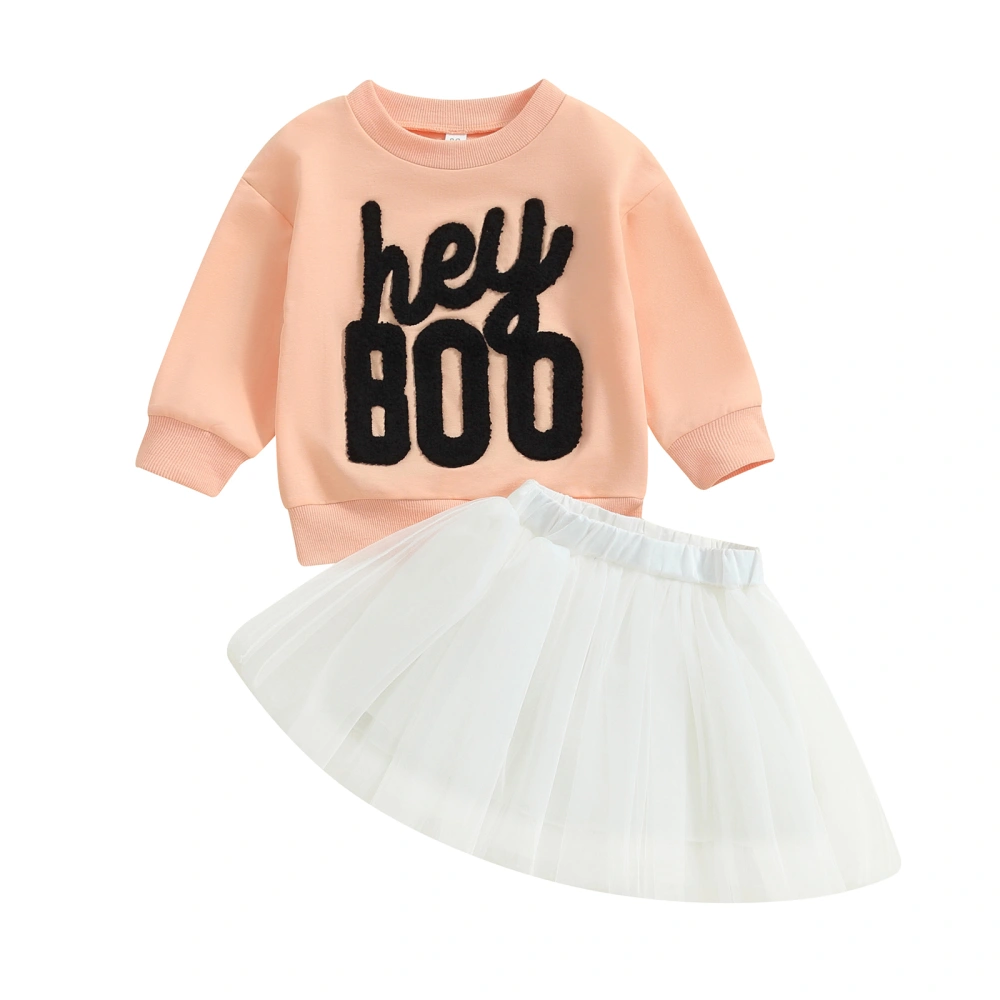 Little Girl Fall Outfit Embroidery Long Sleeve Sweatshirt Tulle Skirt 