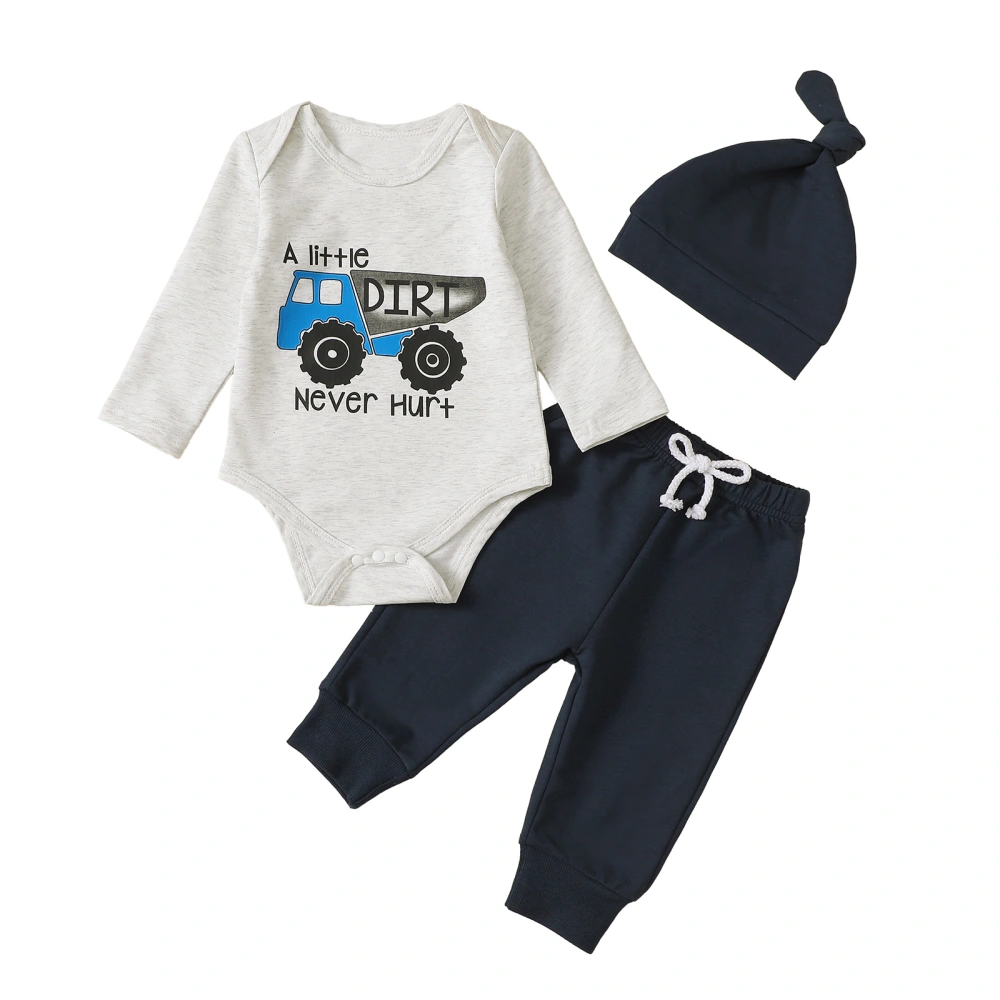 Baby Boy Fall Outfit Tractor Print Rompers and Pants Beanie Hat 