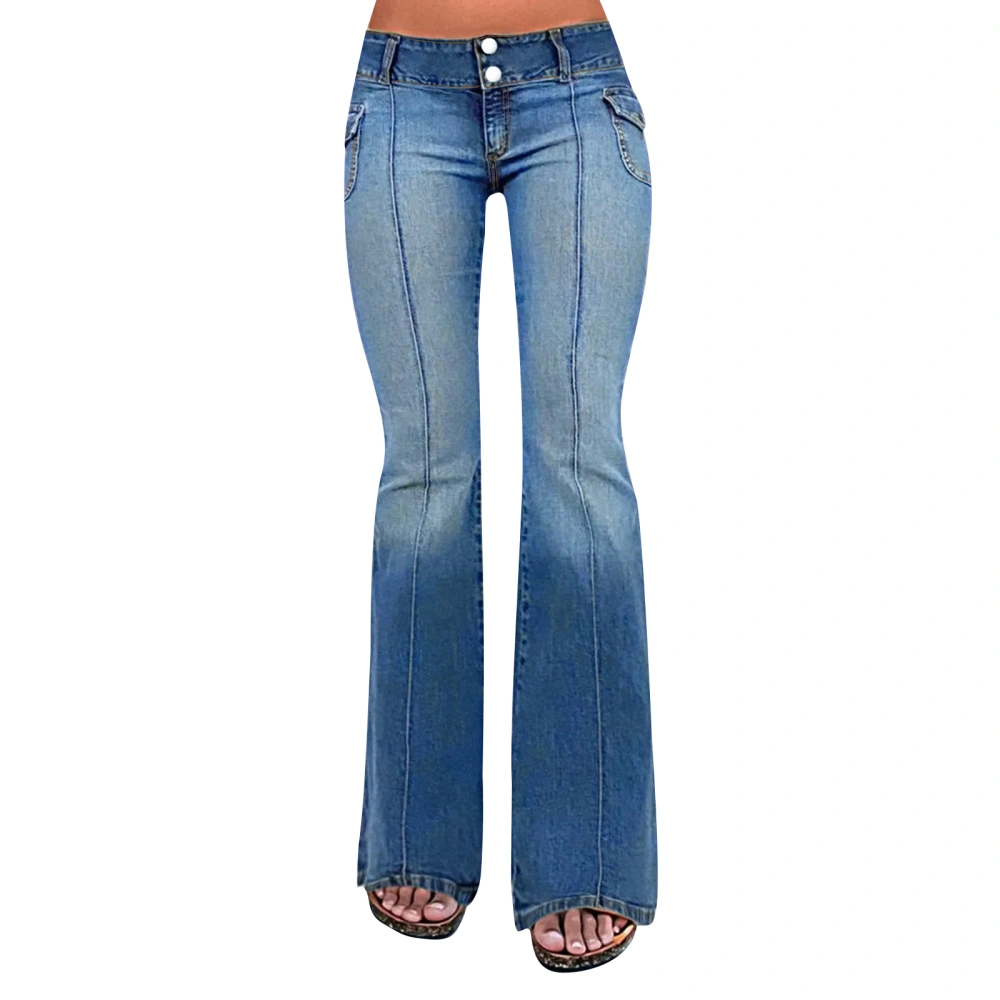 Womens Denim Flared Jeans Pockets Stretchy Slim Fit Trousers