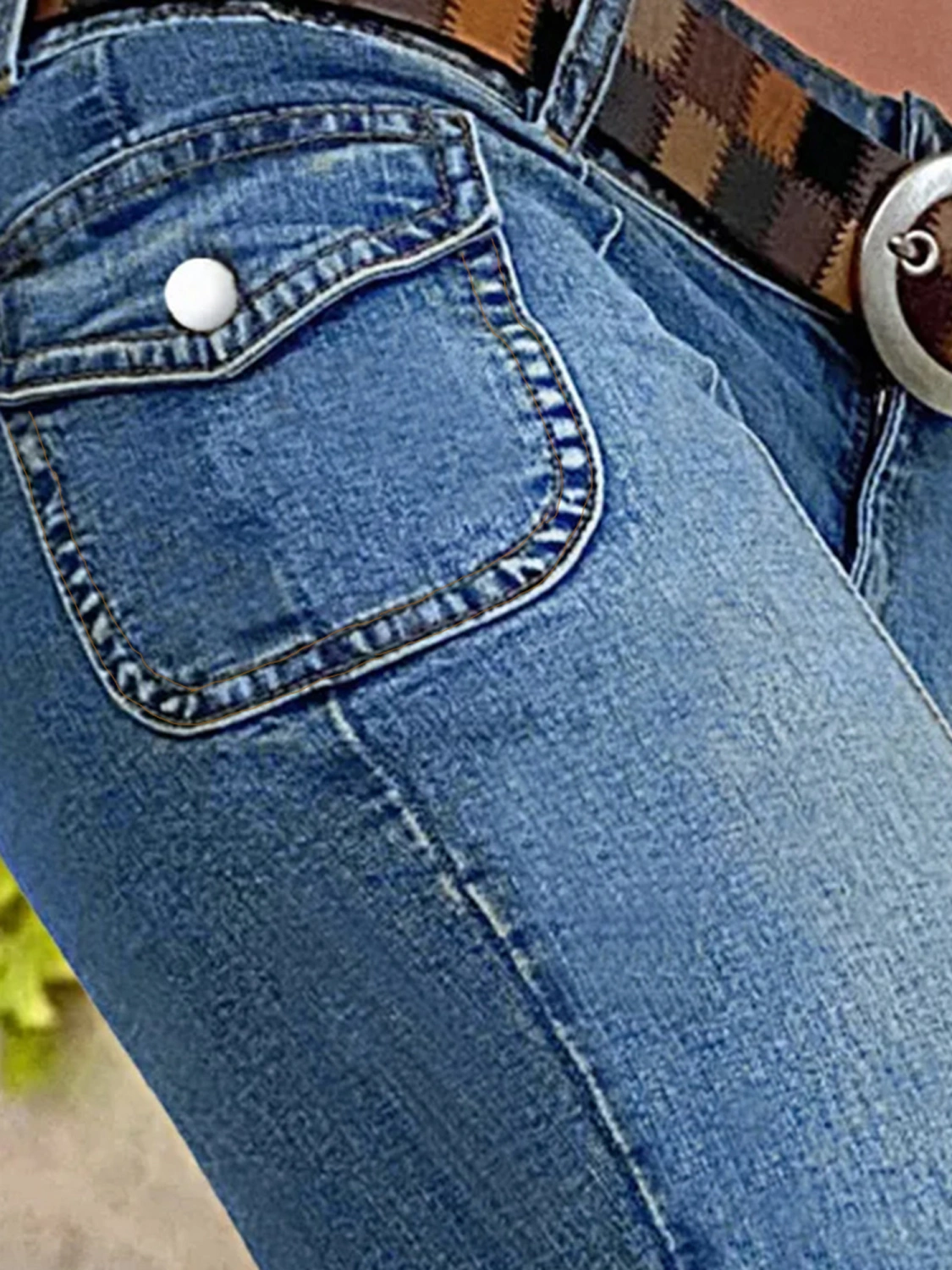 Womens Denim Flared Jeans Pockets Stretchy Slim Fit Trousers