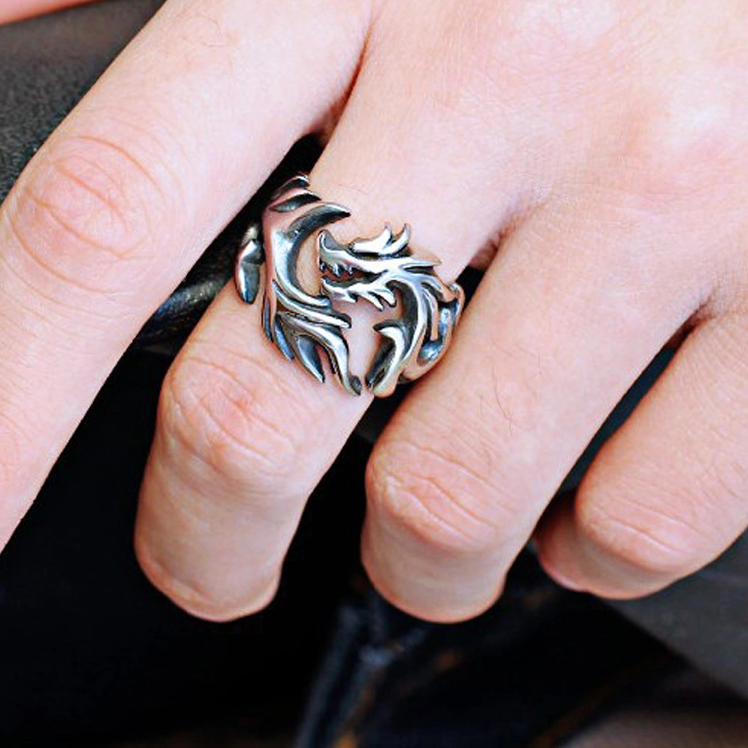Mens Dragon Ring Punk Style Adjustable Open Band Ring Jewelry 