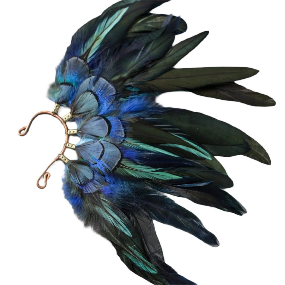 Blue Feather Ear Cuff Earrings for Women No Pierced Ear Cuffs