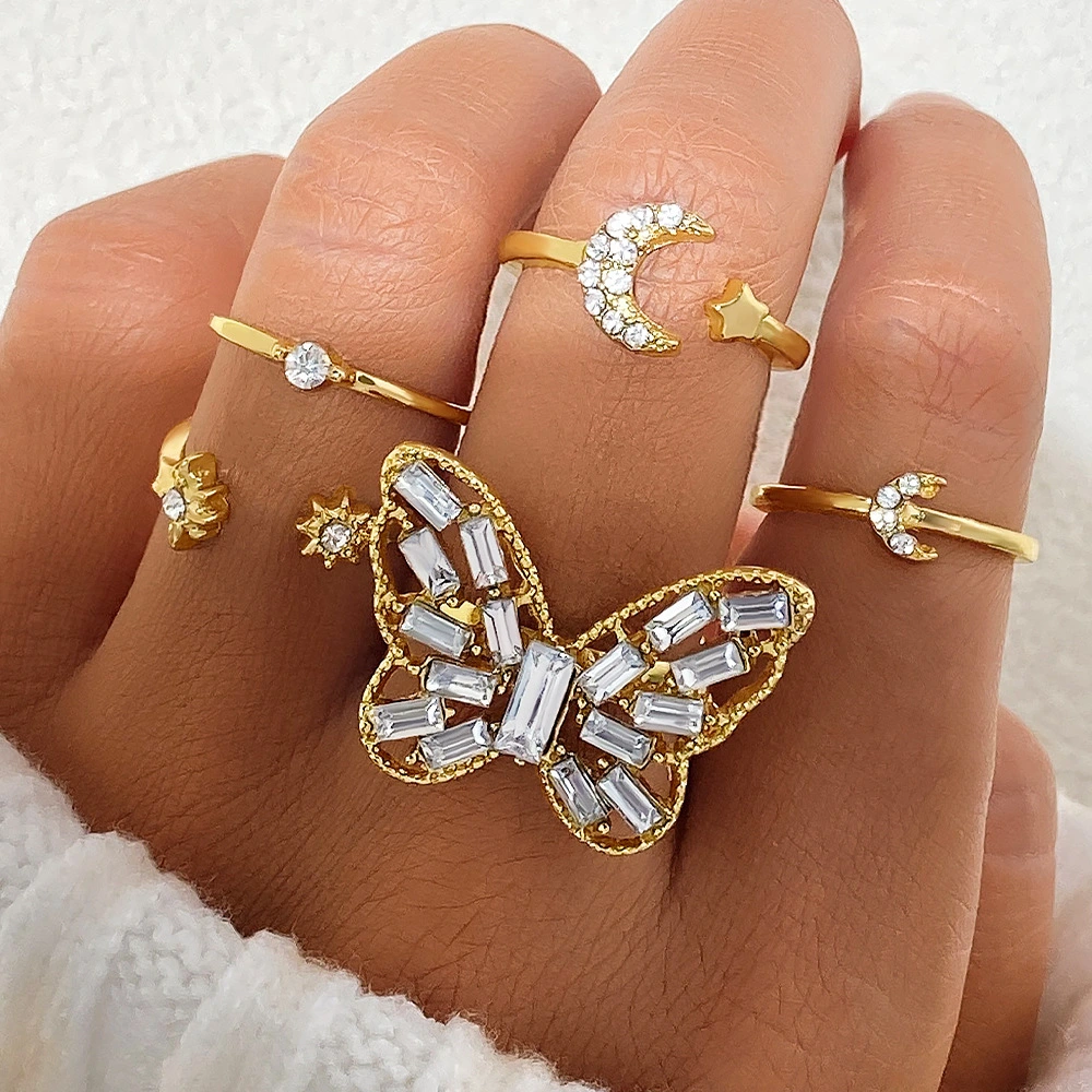 Fashion Jewelry Silver Color Butterfly Rings For Women Men Lover Vintage Geometric Metal Couple Finger Rings Set Gift Jewelry