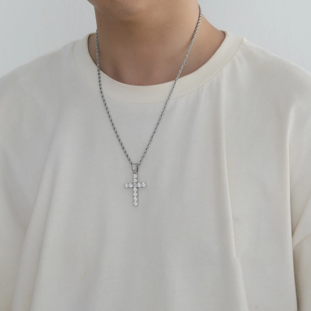 Silver Cross Pendant Necklace Hip Hop Ear Accessories