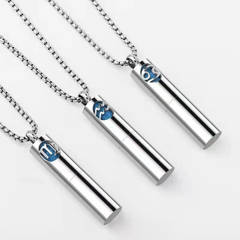 Stainless Steel Hollow Aromatherapy Twelve Constellation Perfume Bottle Necklace