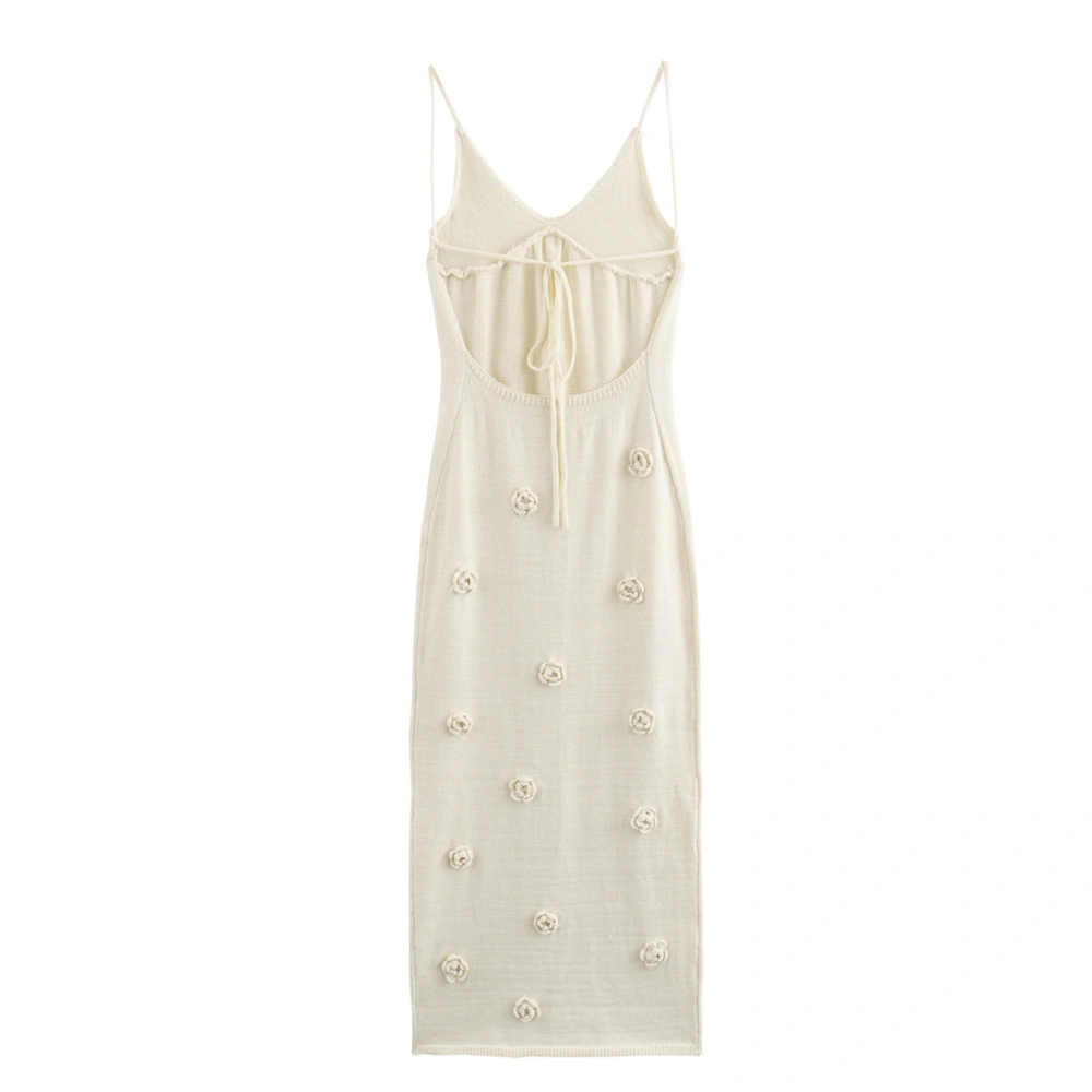 Women's Braces Skirt Three-dimensional Flower Knitted Backless Lace-up Dress
