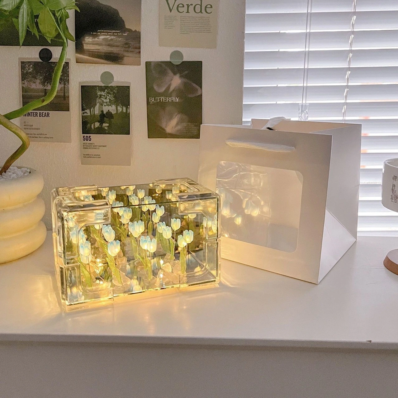 Diy Flower Sea Rubik's Cube Tulip Small Night Lamp