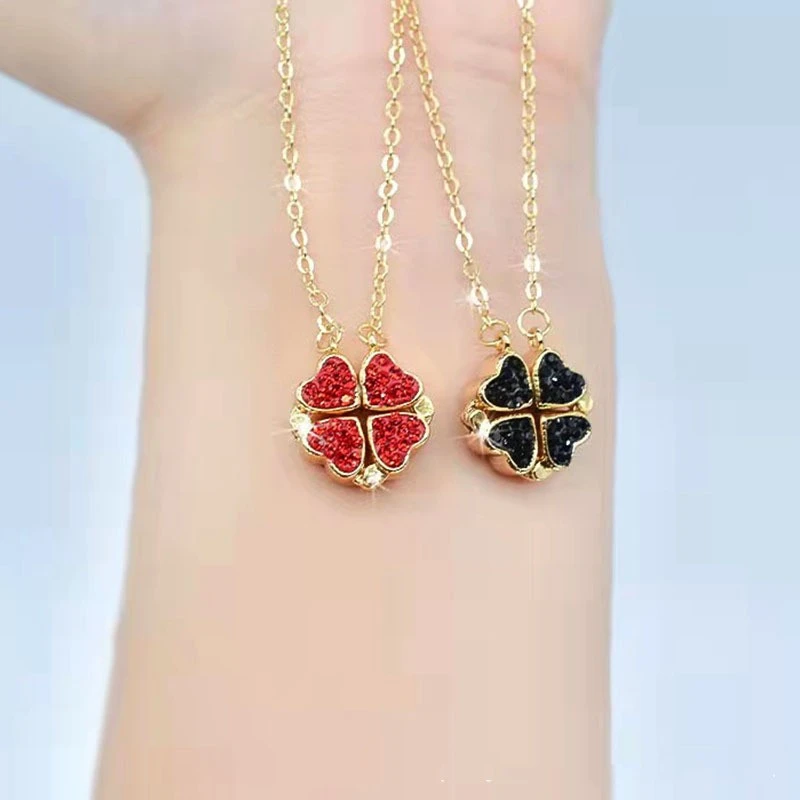 Red And Black Love Pendant Clover Necklace With Diamonds Does Not Fade