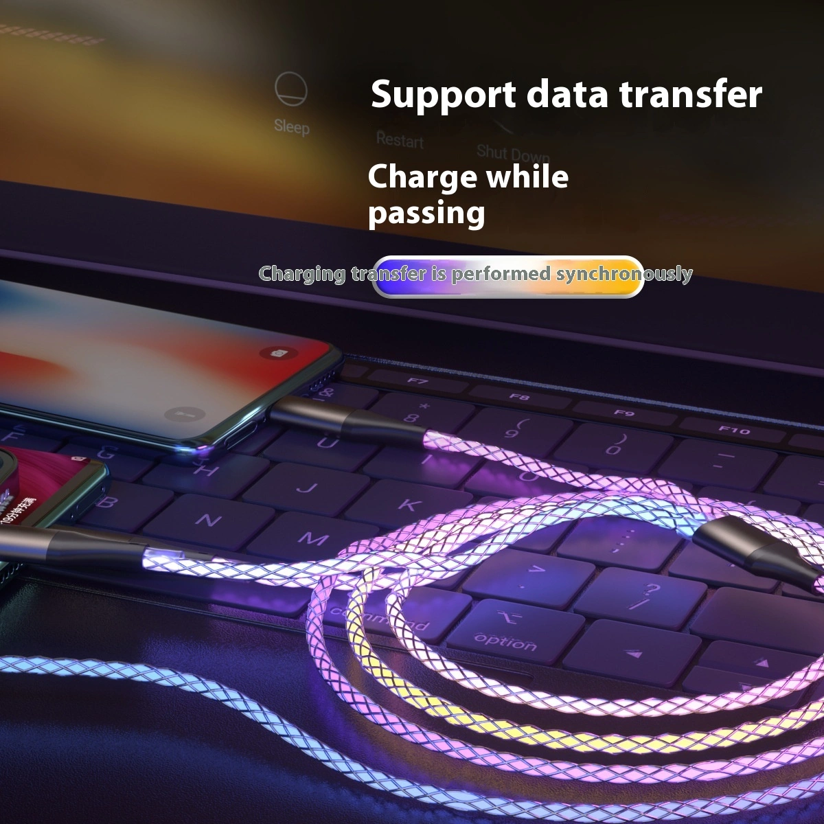 One-to-three Luminous Fast Charging RGB Data Cable