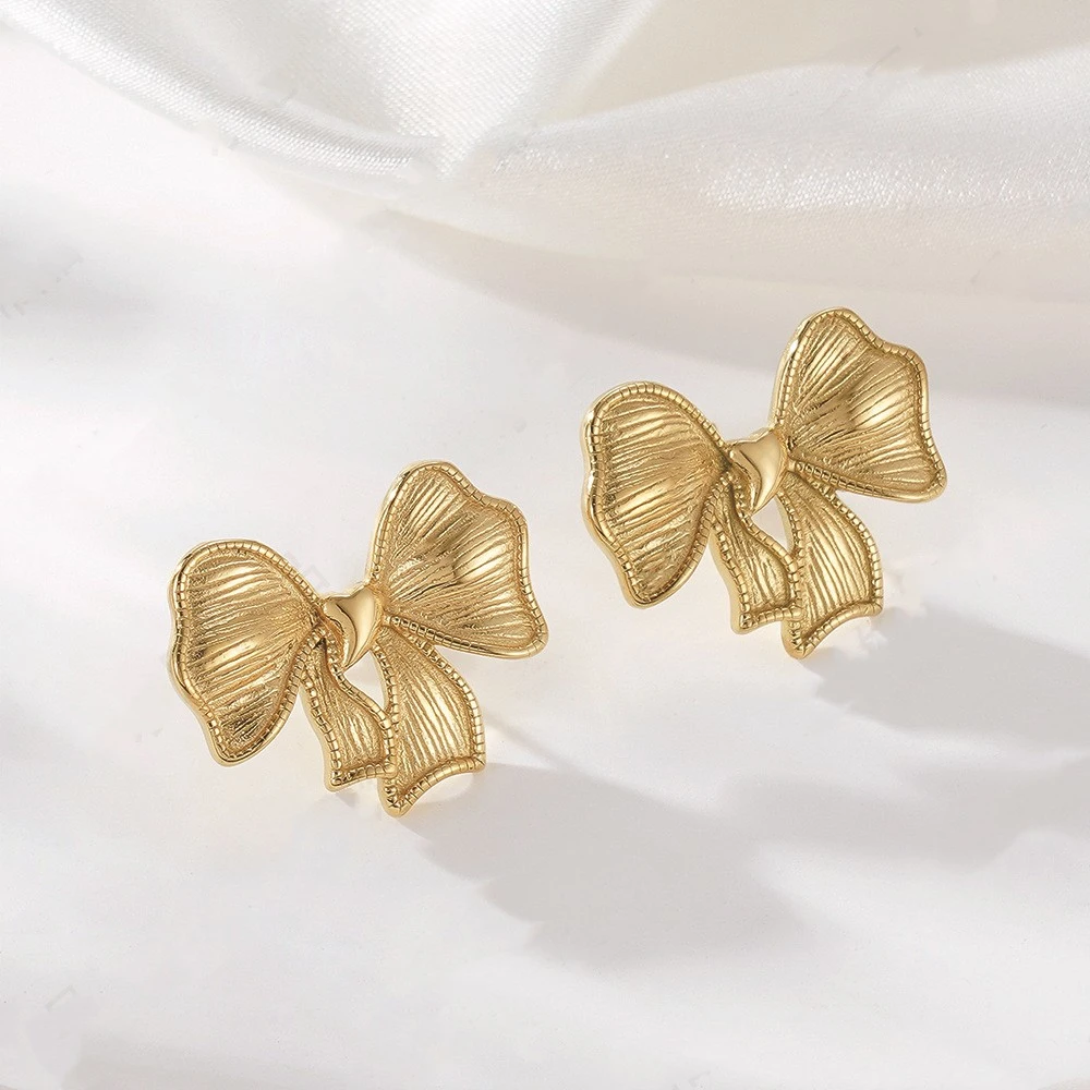 Titanium Steel Bow Earrings Fashion Women's Gold Casting Earrings