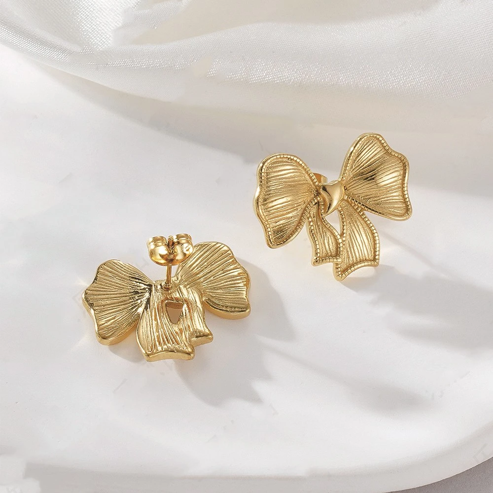 Titanium Steel Bow Earrings Fashion Women's Gold Casting Earrings