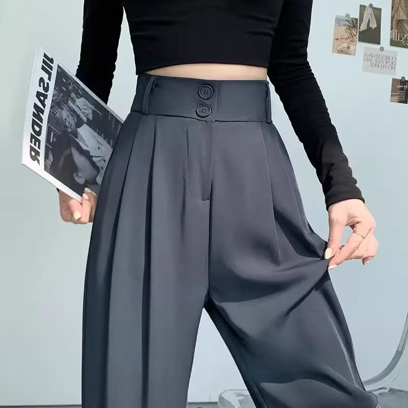 Women's Suit Pants, Summer Suit Pants for Workwear, High-grade Drape Straight Suit Pants, Casual Suit Pants, Ice Silk Wide-leg Pants Suit Pants