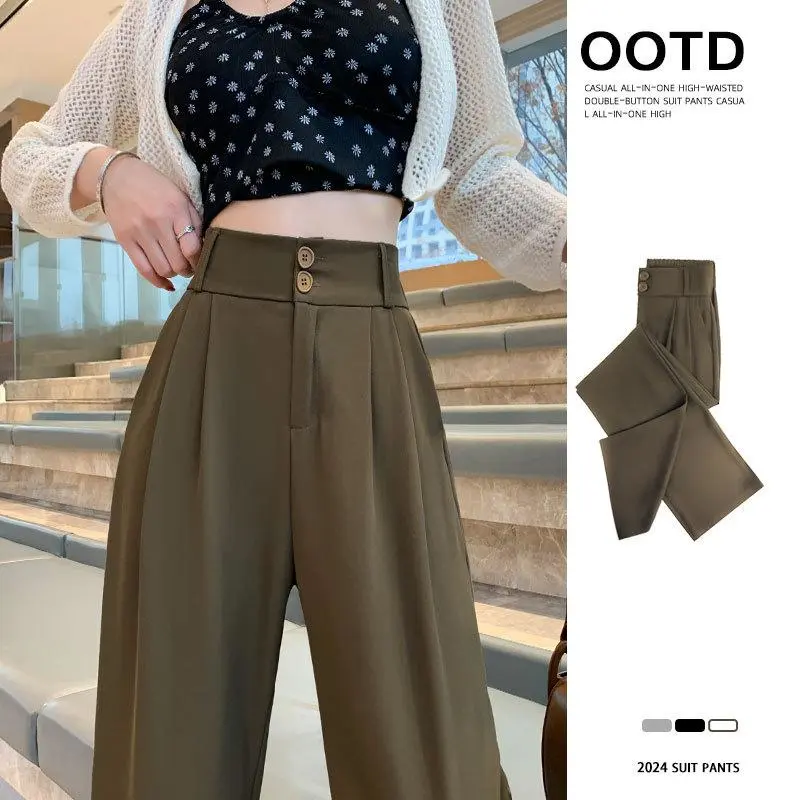 Women's Suit Pants, Summer Suit Pants for Workwear, High-grade Drape Straight Suit Pants, Casual Suit Pants, Ice Silk Wide-leg Pants Suit Pants