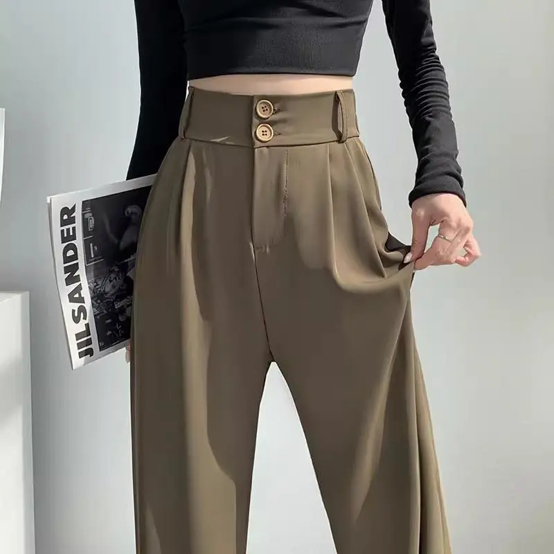Women's Suit Pants, Summer Suit Pants for Workwear, High-grade Drape Straight Suit Pants, Casual Suit Pants, Ice Silk Wide-leg Pants Suit Pants