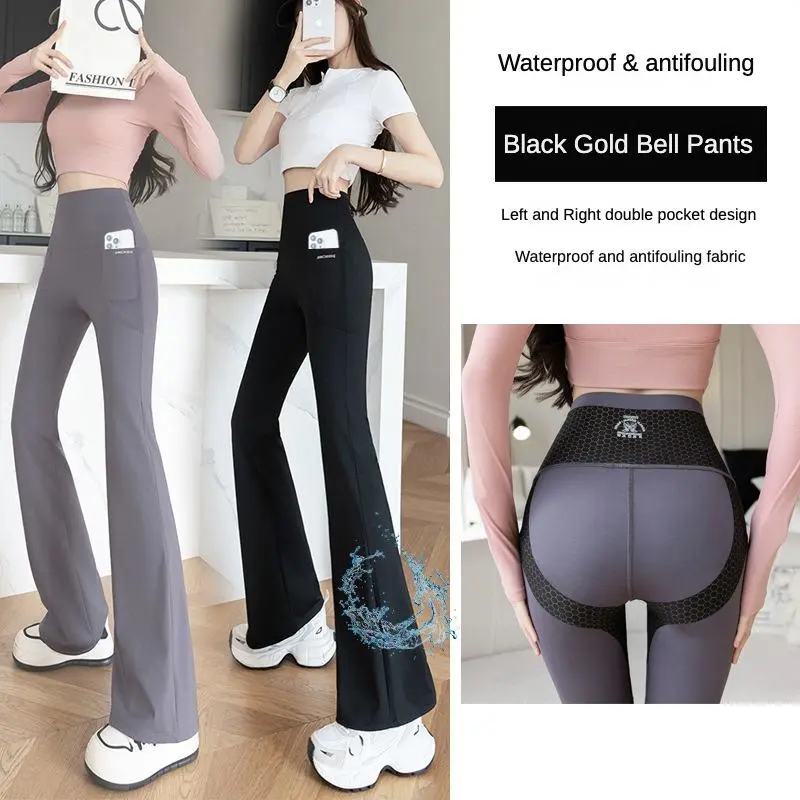 Women's Plus Size Shark Pants, Lengthen Bell Pants with Double Pockets, High-waisted Flare Leggings, Elastic Slim Shark Pants, Casual Wide-leg Pants