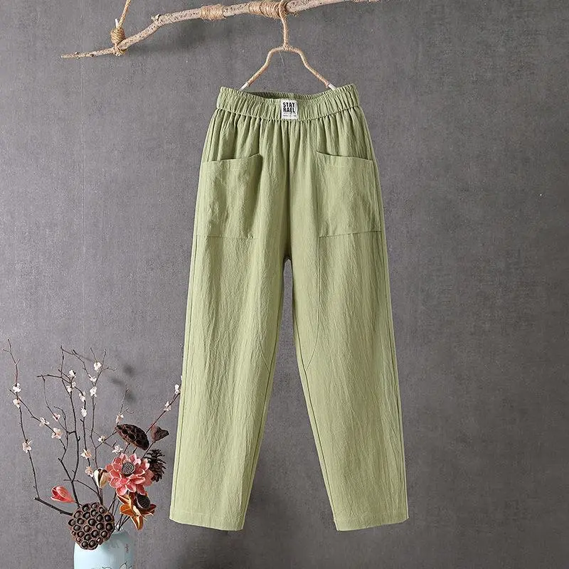 Women's Cotton Linen Pants, Casual Pants, Loose Pants, Straight Trousers, Summer Thin Cropped Pants, Harem Pants for Student