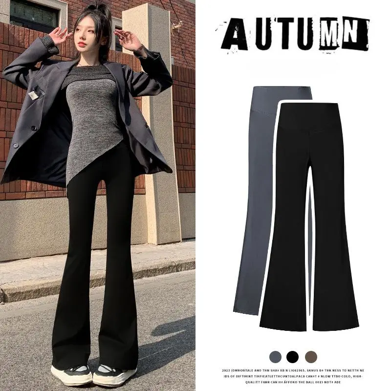 Women's Casual Shark Pants, High-waisted Flare Leggings, Lengthen Bell Bottom Pants, Elastic Slim Shark Pants, Daily Wide-leg Pants