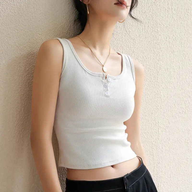 Women's Thread Vest, Summer Short Camisole, Slim Wide Strappy Vest, White Short Vest, Casual Crop Top for Student