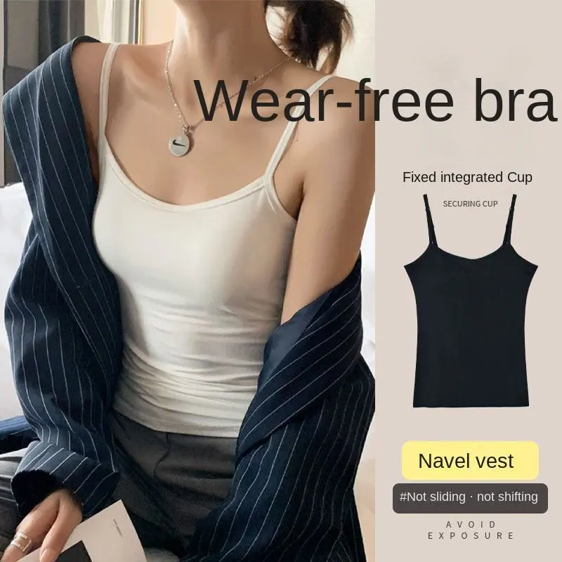 Women's Spaghetti Strap Camisole, Modal Tank Top with Chest Pads, Summer Backless Tank Top, Casual Bandeau Top for Women