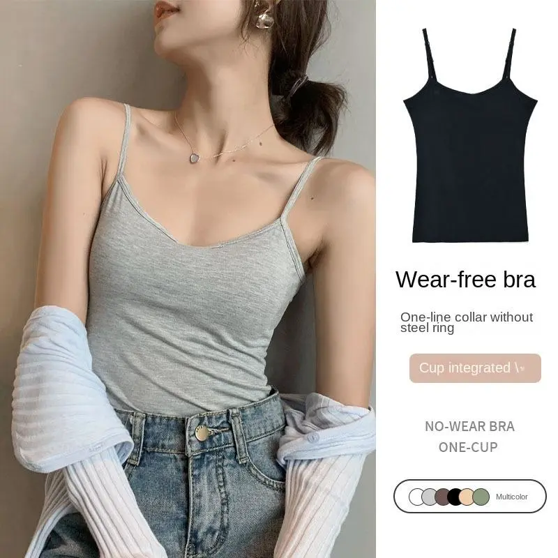 Women's Spaghetti Strap Camisole, Modal Tank Top with Chest Pads, Summer Backless Tank Top, Casual Bandeau Top for Women