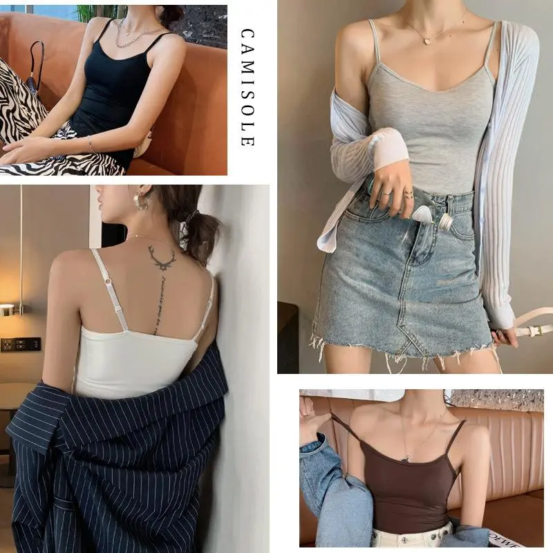 Women's Spaghetti Strap Camisole, Modal Tank Top with Chest Pads, Summer Backless Tank Top, Casual Bandeau Top for Women