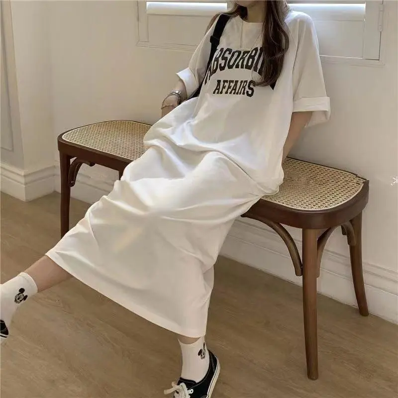 Women's Plus Size Dresses, Summer Loose Dresses, Plus Size T-shirt Long Dresses, Short Sleeve Casual Dresses, Letter Print Dress, Daily Maxi Dresses