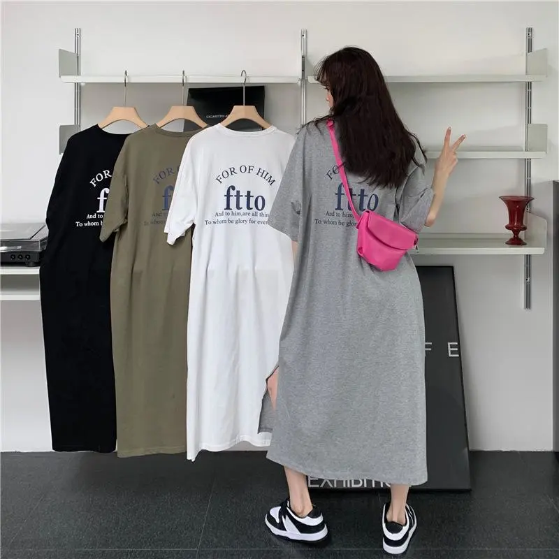 Women's Plus Size Dresses, Simple Shirt Dresses, Summer Casual Dresses, Letter Print A-line Dresses, Loose Midi Dresses