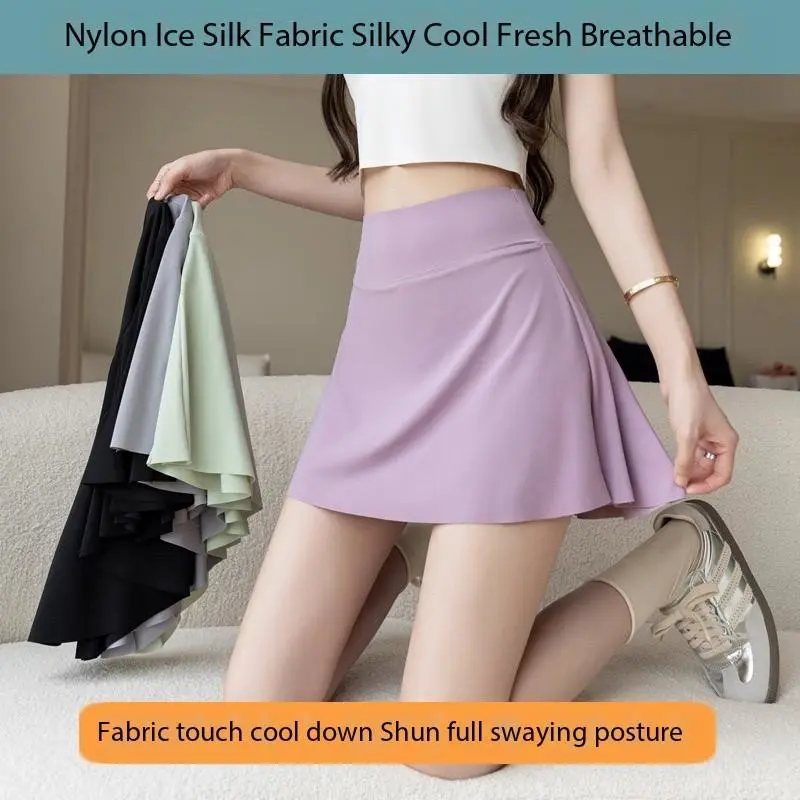 Women's Plus Size Yoga Skorts, High Waist Sports Skorts, Summer Ice Silk Skorts, Workout, Fitness, Hiking, Pilates, Badminton, Volleyball, Tennis, Cycling Skorts