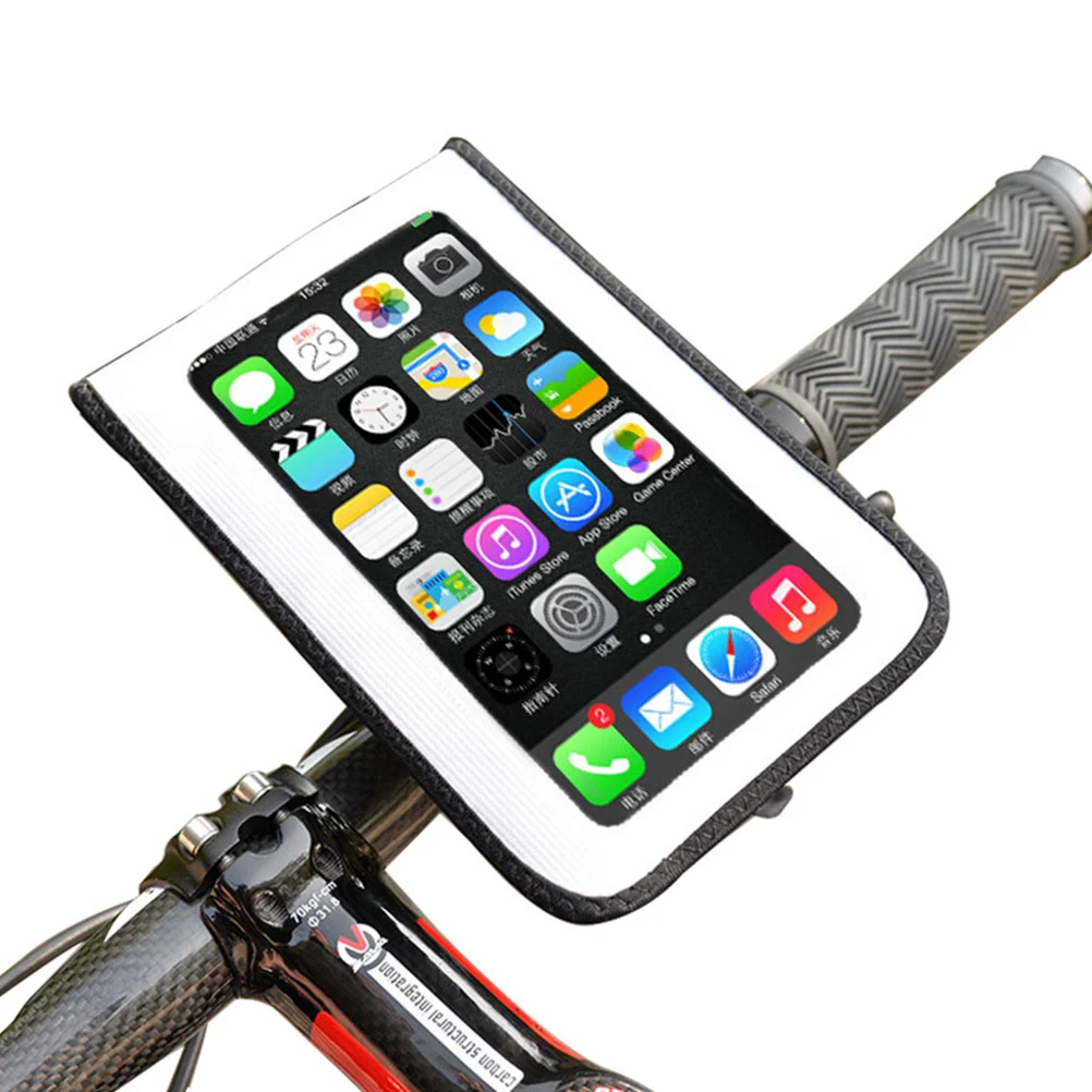 Front Rack Bag Waterproof Phone Pouch Touch Screen Bag Durable Phone Bag for Bike Mountain Bike Riding (White and Black -5.8 Inches)