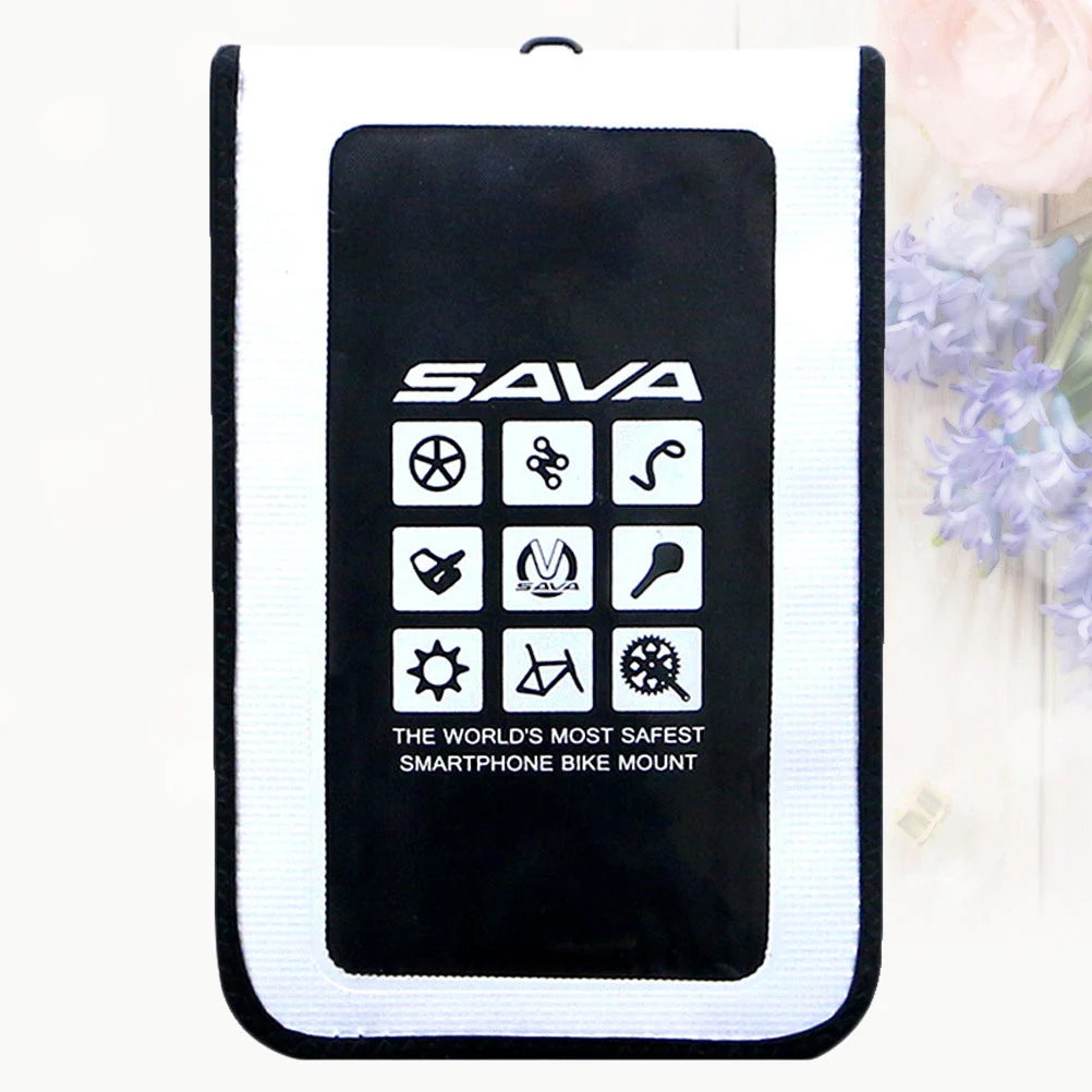 Front Rack Bag Waterproof Phone Pouch Touch Screen Bag Durable Phone Bag for Bike Mountain Bike Riding (White and Black -5.8 Inches)