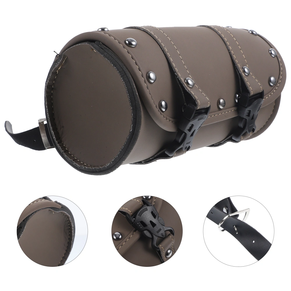 Universal Motorcycle Saddlebag PU Leather Waterproof Tool Bag Mounting Strap Round Storage Bag (Brown)