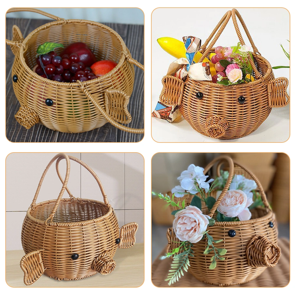 Woven Basket Portable Storage Basket Woven Plastic Basket Cartoon Pig Basket Dessert Candy Basket