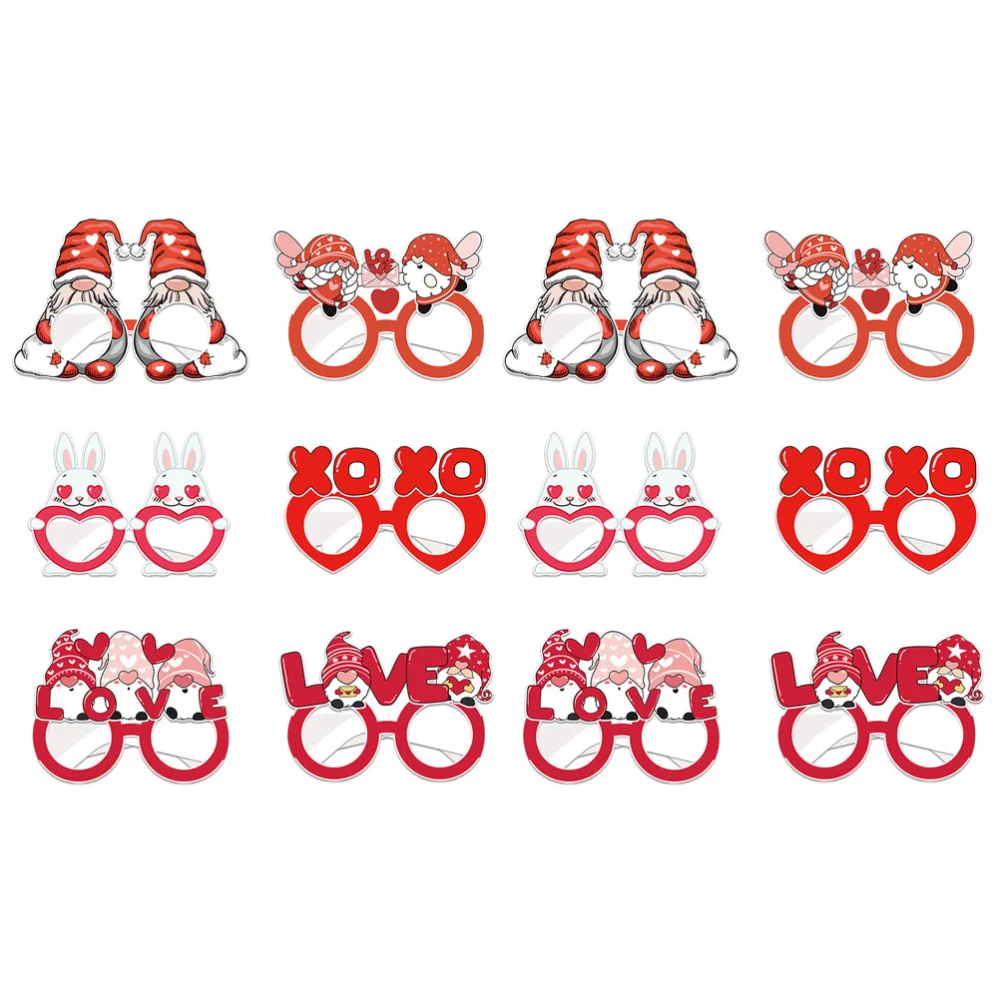 12Pcs Valentine Themed Eyeglasses Frame Decorative Valentine Day Paper Eyewear Party Favor Eyeglasses