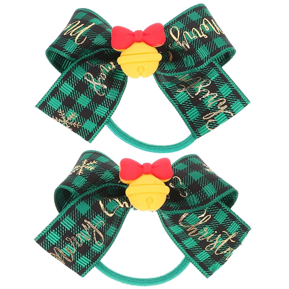 2 pcs Christmas Bow Hair Ties Elastic Hair Tie Ponytail Holder Girl Hair Ties Xmas Hair Accessories