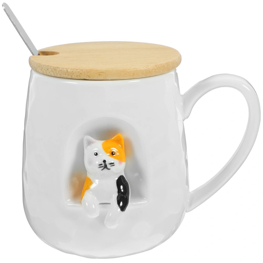 Cat Ceramic Mug Household Water Mug Ceramic Water Cup with Lid Spoon Tea Mug Drinking Mug