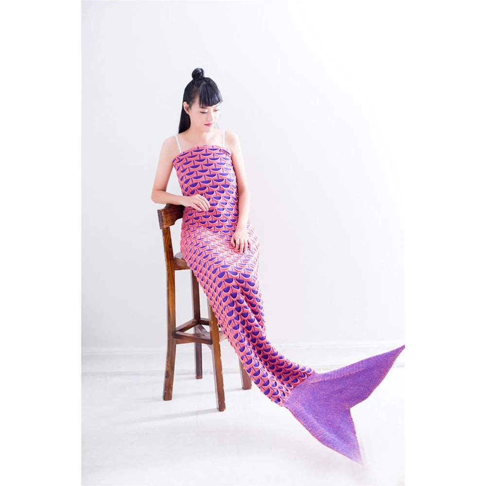 Mermaid Blanket with Scales Knitted Sleeping Bag Luxury Sofa Mermaid Tail Bed Snuggle Cozy for Adults Teens (Orange)