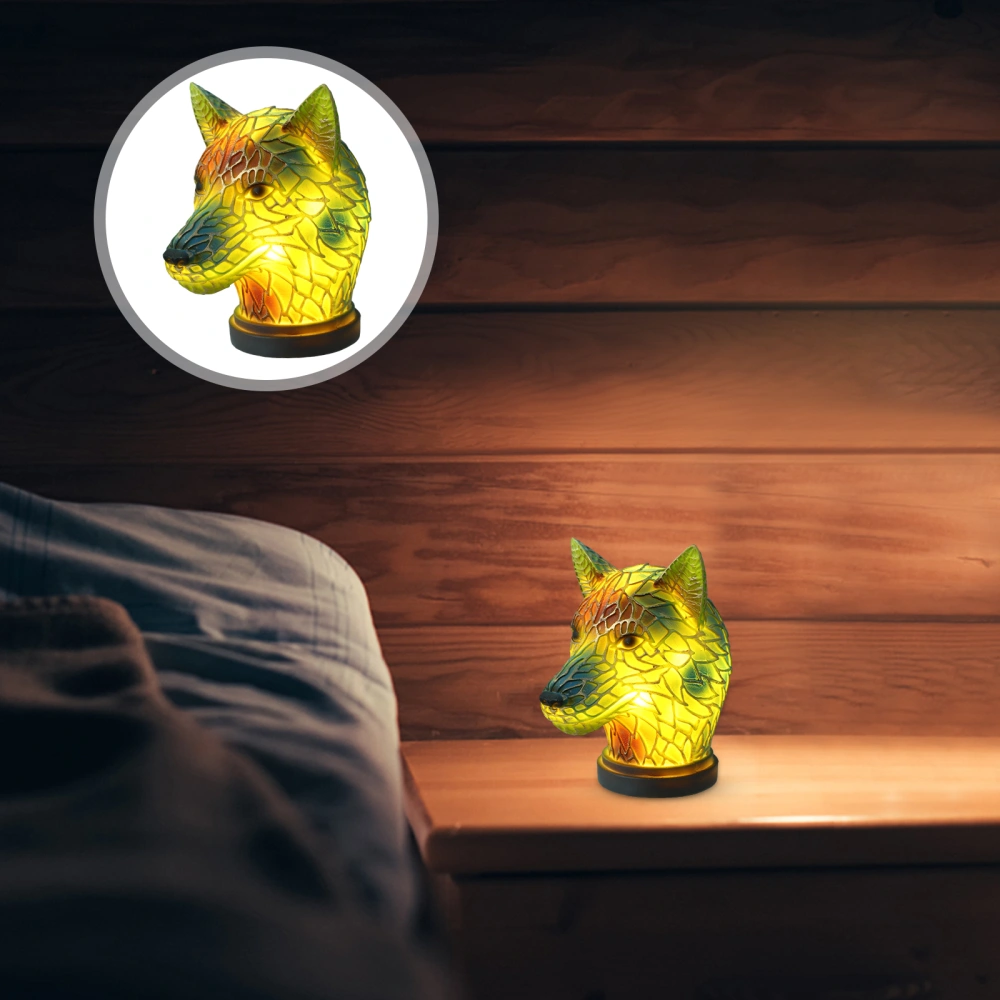 Animal Table Lamp Cartoon Wolf Head Bedside Lamp Stained Resin Animal Lamp